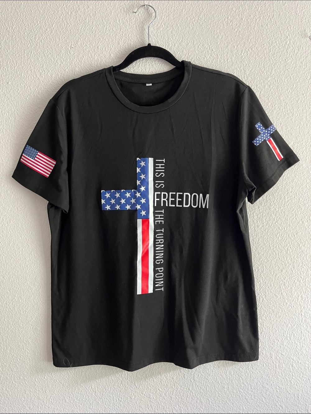 Men's Black Freedom Graphic Tee with American Flag Cross